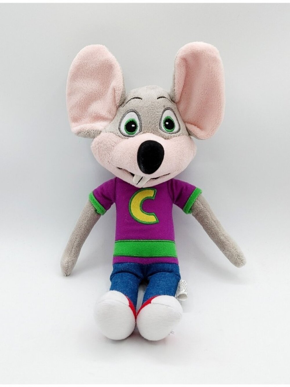 Chuck E Cheese Plush Pizza Purple Shirt blue jeans soft doll Mouse 13" 2013